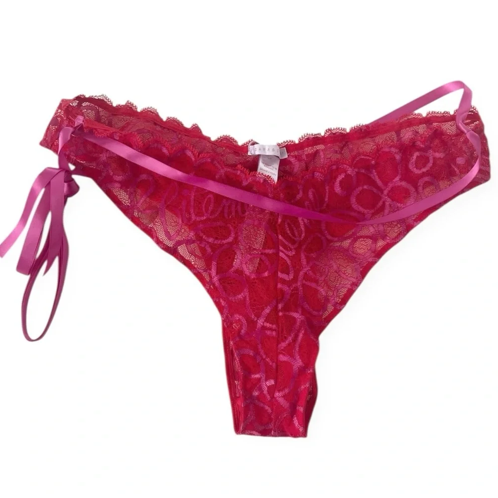 Savage Fenty Ribbon Writing Lace Brazilian Panty Underwear Lingerie Large New